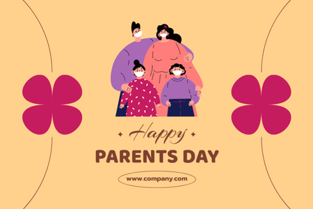 Parent's Day Greeting With Medical Masks Postcard 4x6in Design Template