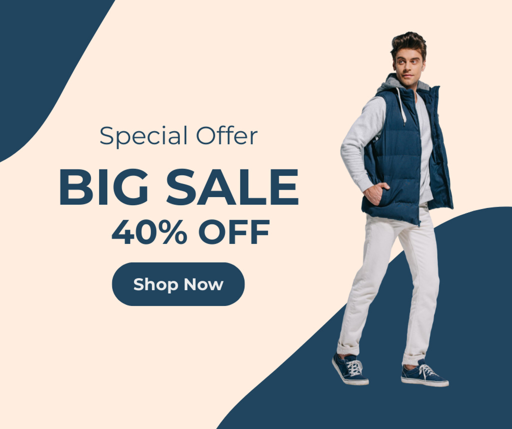 Sale Offer with Man in Stylish Outfit Facebook Design Template