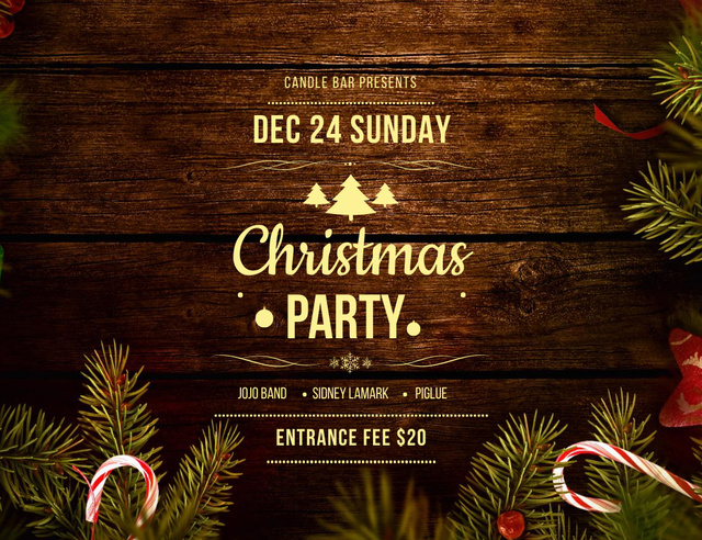 Plantilla de diseño de Christmas Party Announcement Decorated Twigs and Candy Invitation 13.9x10.7cm Horizontal 