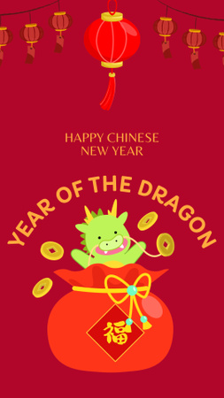 Chinese New Year Celebration with Adorable Dragon Instagram Story Design Template