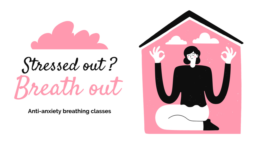 Woman meditating at Breathing classes FB event coverデザインテンプレート