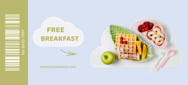 Ontwerpsjabloon van Coupon 3.75x8.25in van Free Breakfast Offer with Waffles and Berries