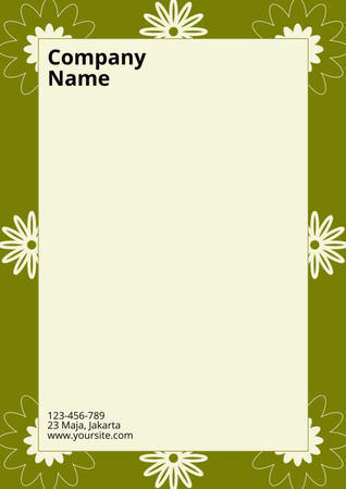 Empty Blank in Green Frame with Flowers Letterhead Design Template