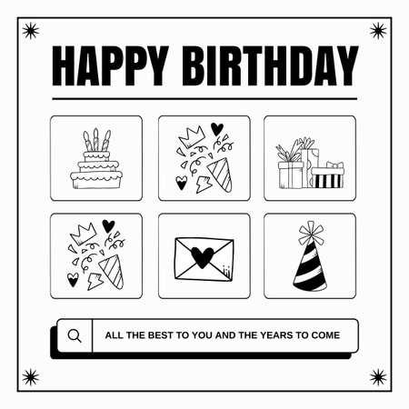 Ontwerpsjabloon van LinkedIn post van Collage met schetsen van verjaardagsrekwisieten