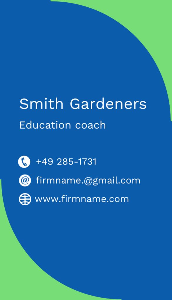 Education Coach Contact Details on Blue Business Card US Verticalデザインテンプレート