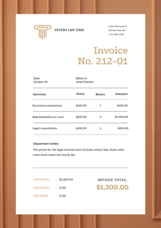 Plantilla de diseño de Oferta de servicios legales con marco de patrón marrón Invoice 