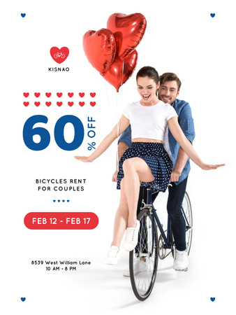 Platilla de diseño Valentine's Day Couple on a Rent Bicycle Poster US