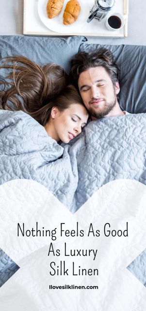 Silk Bed Linen Ad with Couple Sleeping in Bed Flyer DIN Large Šablona návrhu