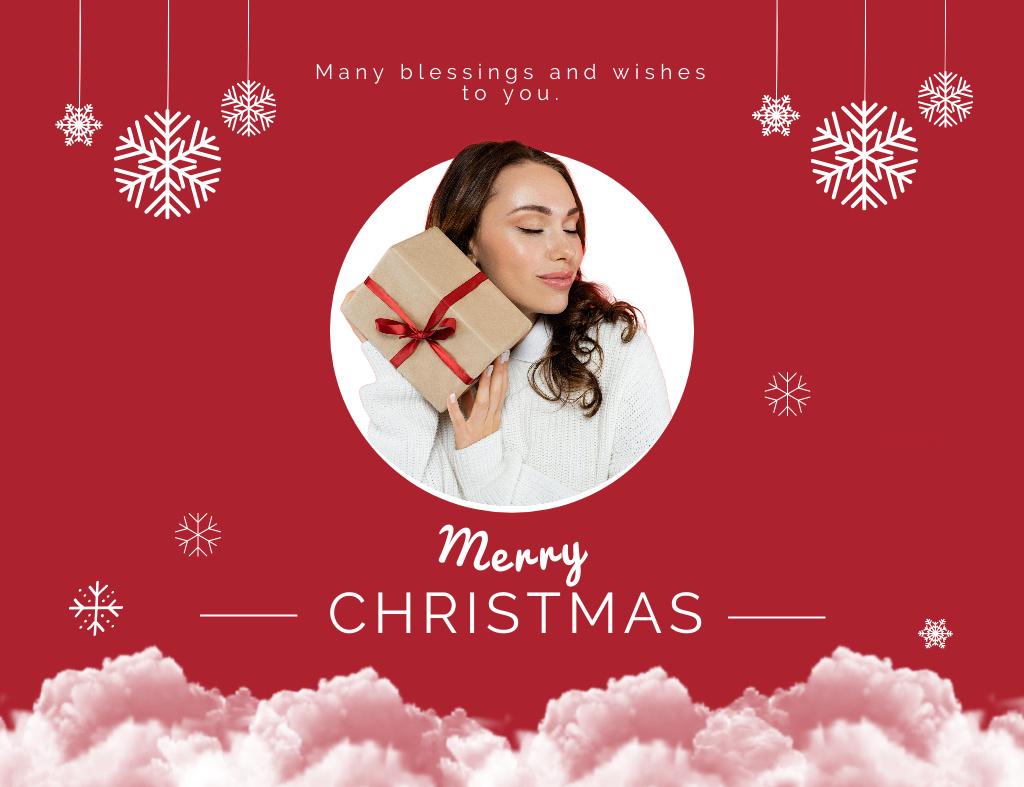 Merry Christmas Wishes in Red Thank You Card 5.5x4in Horizontal – шаблон для дизайну