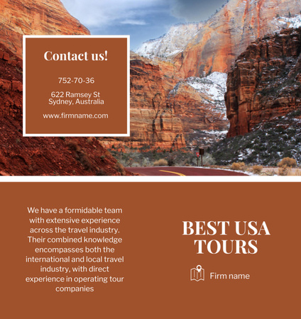 Nejlepší cestovní turné do USA s Canyonem Brochure Din Large Bi-fold Šablona návrhu