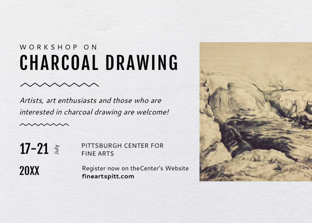 Ontwerpsjabloon van Postcard 5x7in van Drawing Workshop Announcement With Sketch of Landscape