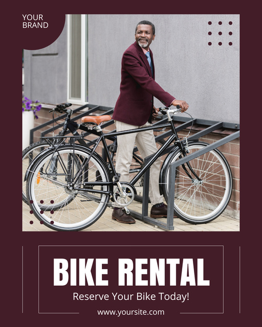 Mature African American Man Parking Rental Bike Instagram Post Vertical – шаблон для дизайну