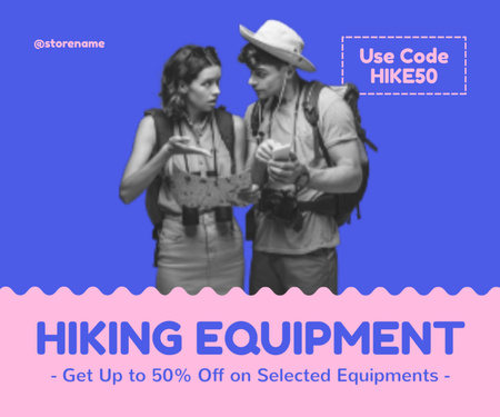 Select Hiking Equipment With Promocode Medium Rectangle Design Template