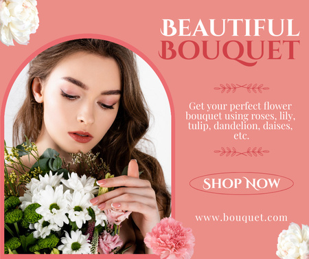 Beautiful Woman Holding Bouquet of Flowers Facebook Design Template