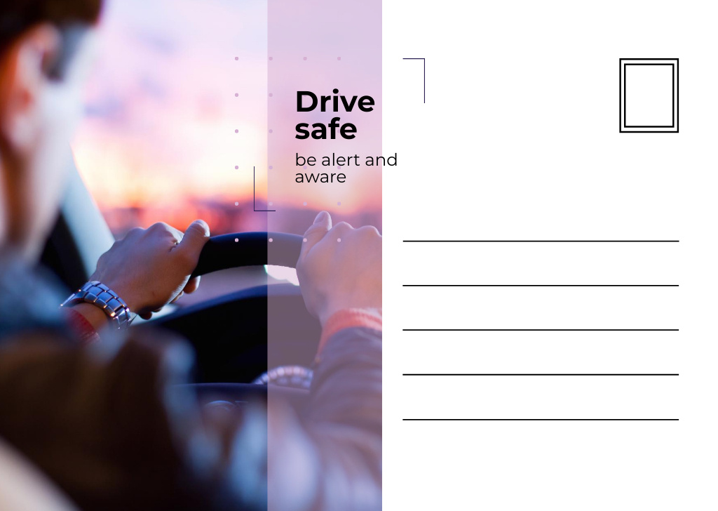 Platilla de diseño Man Driving Car on Sunset Postcard