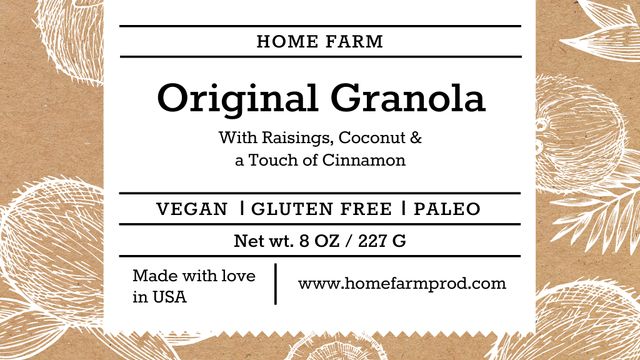 Granola Offer with Illustration of Coconuts Label 3.5x2in Design Template