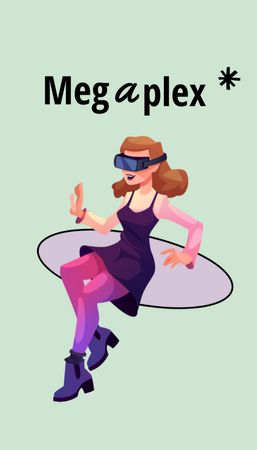 Cartoon Woman Wearing Virtual Reality Glasses Business Card US Vertical Design Template