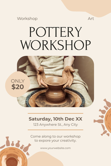 Pottery Workshop Ad Layout with Photo Pinterest Design Template