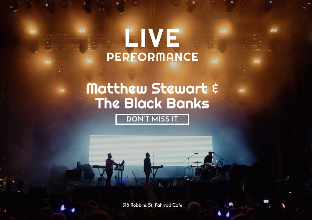 Live Performance Announcement on Beautiful Stage Poster A2 Horizontal Modelo de Design