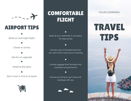 Platilla de diseño Airport Tips for Tourists with Woman on Sea Coast Brochure 8.5x11in Z-fold