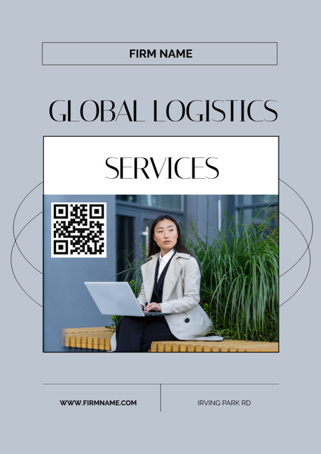 Global Logistics Services Ad on Grey Poster A3 Design Template