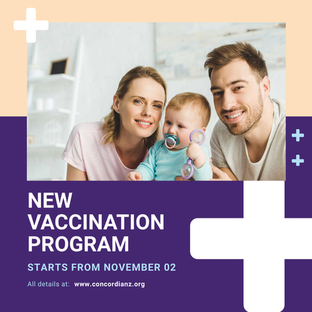 Vaccination Program Announcement Parents with Baby Instagram Design Template