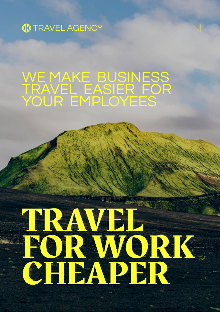 Cheap Travel For Work Agency Services Offer with Mountain View Flyer A4 Design Template