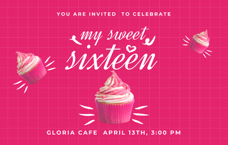 Cupcake on Birthday Party Announcement Invitation 4.6x7.2in Horizontal Design Template