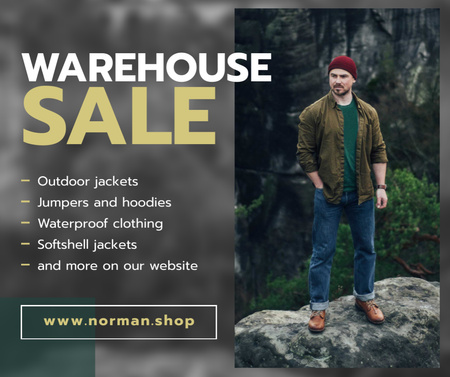 Ontwerpsjabloon van Facebook van outdoor kleding ad knappe man op cliff