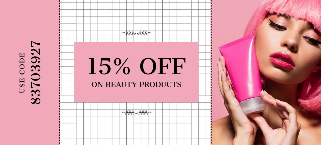 Modèle de visuel Beauty Products Discount with Beautiful Woman - Coupon 3.75x8.25in