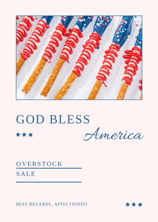 Plantilla de diseño de God Bless America Saludo con oferta de venta Postcard 5x7in Vertical 
