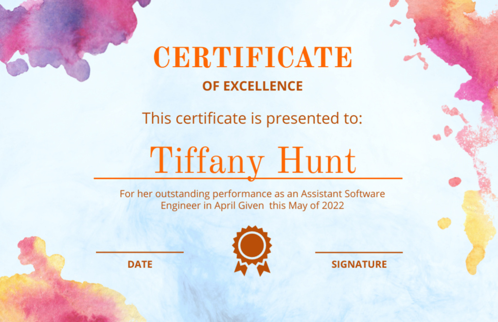 Template di design Certificate of Completion for Assistant Software Engineer Certificate 5.5x8.5in