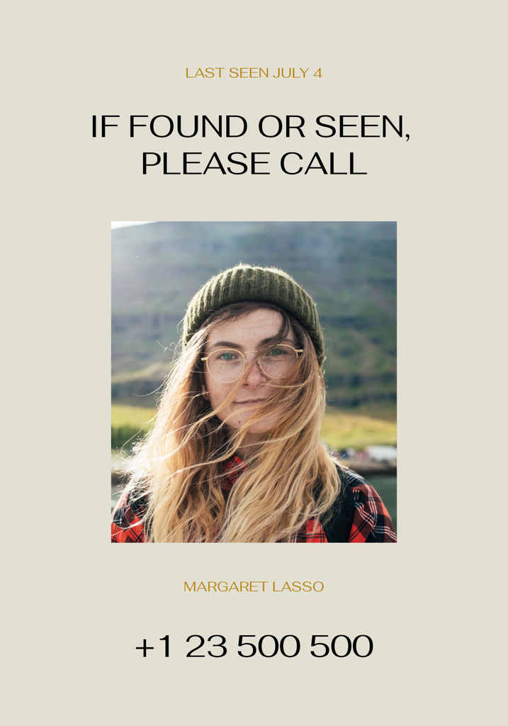 Designvorlage Statement Regarding Missing Young Woman für Poster 28x40in