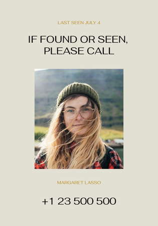 Statement Regarding Missing Young Woman Poster 28x40in Design Template