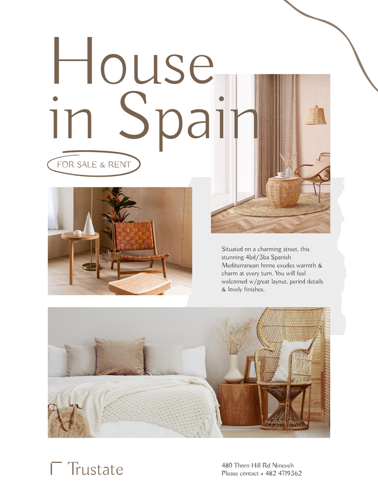 Cozy House in Spain in Mediterranean Style Poster US Design Template