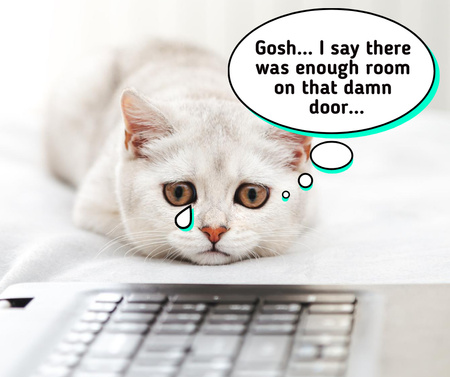 Platilla de diseño Cute Sad White Cat with Tear Facebook