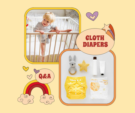 Cloth Diapers Sale Offer with Cute Kid in Cot Facebook Modelo de Design