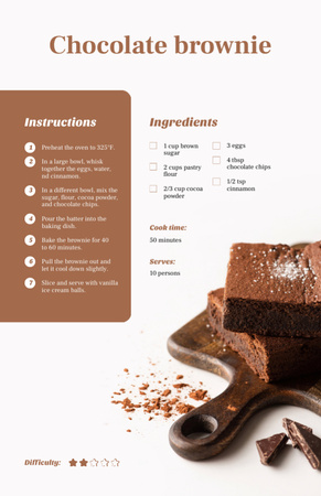 Pieces of Chocolate Brownie Recipe Card Design Template