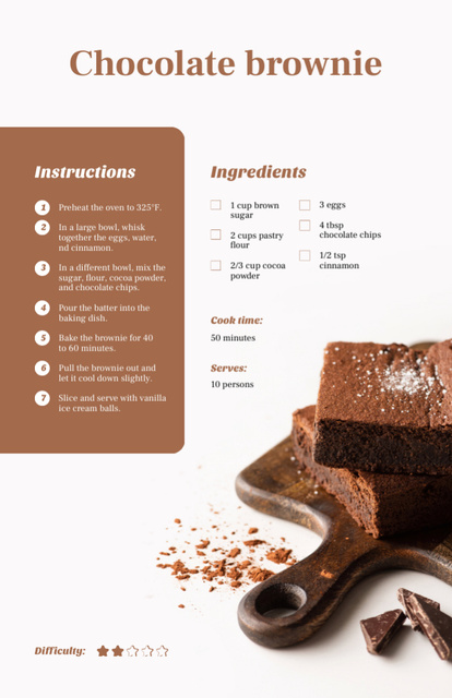 Pieces of Chocolate Brownie Recipe Card Šablona návrhu