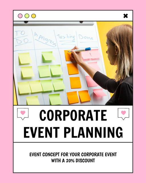 Designvorlage Woman Planning Corporate Event für Instagram Post Vertical
