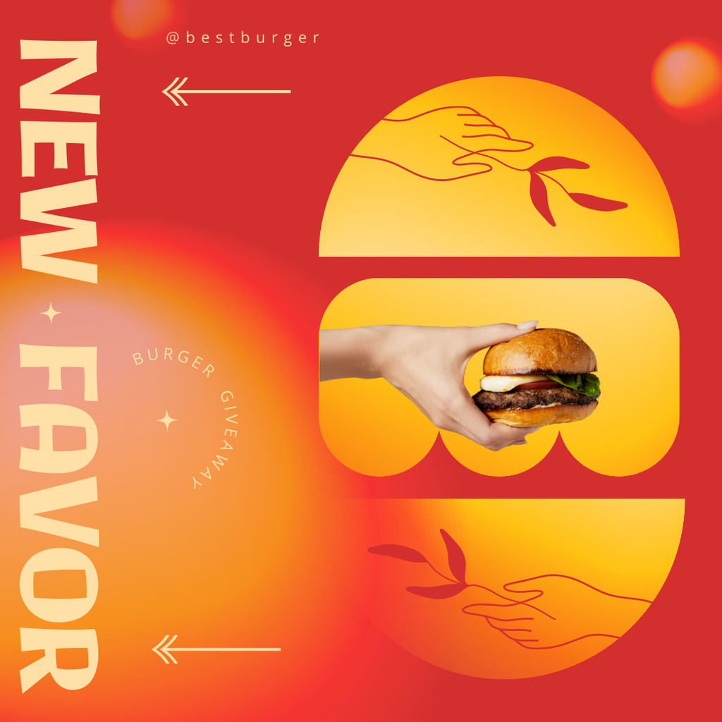 Designvorlage Hot Tasty Burger in Hand für Instagram