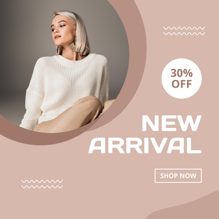 Fashion Ad with Stylish Woman in White Sweater Instagram Design Template