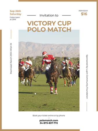 Polo match invitation with Players on Horses Poster 36x48in Design Template