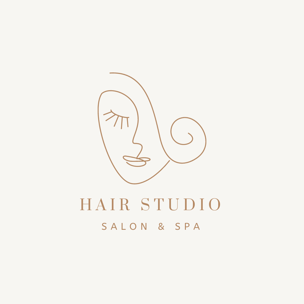 Emblem of Hair Studio with Woman's Face Logo Modelo de Design