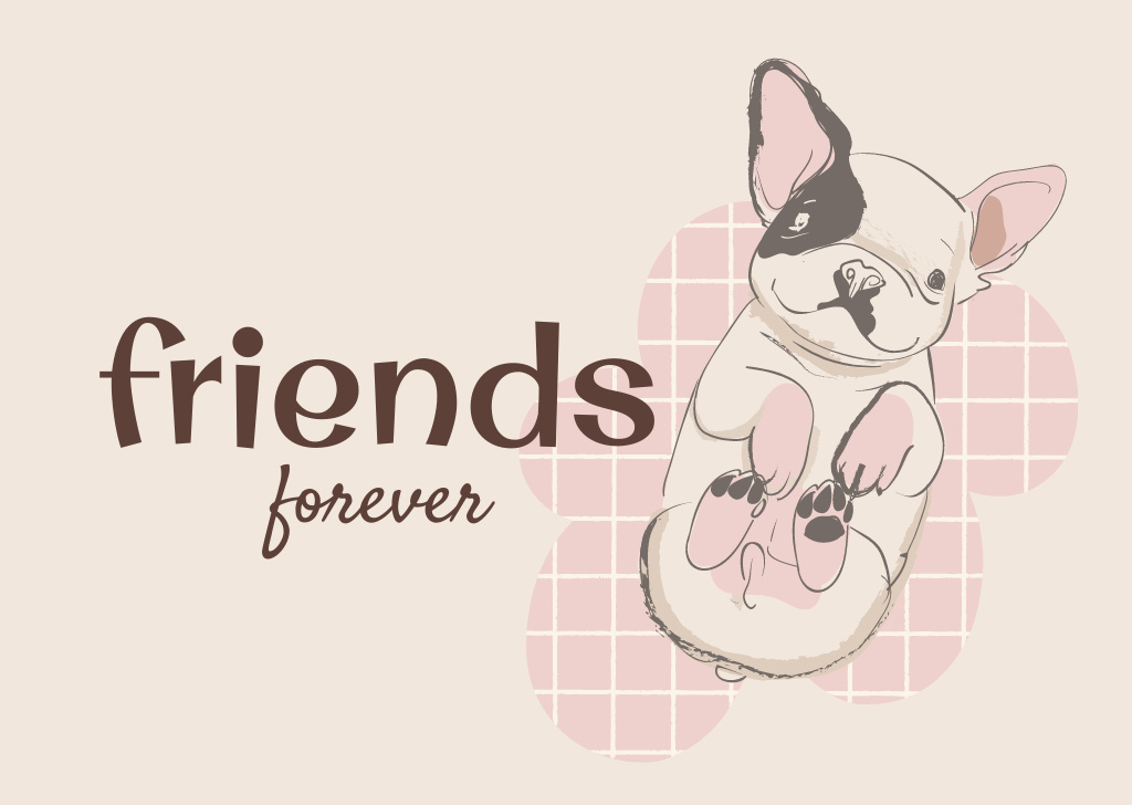 Plantilla de diseño de Funny Puppy In Beige With Friendship Phrase Card 