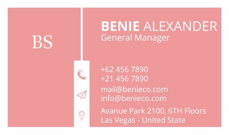 General Manager Contacts on Pink Business card Design Template