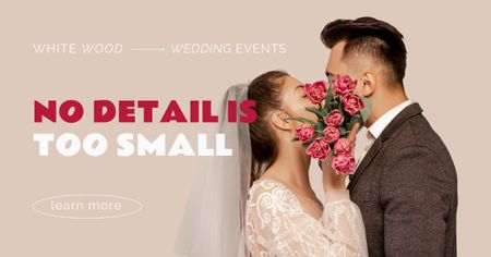 Wedding Event Agency Ad with Couple with Bouquet Facebook AD Design Template
