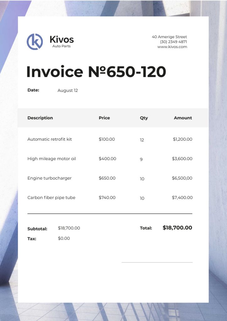 Auto Parts Services in Texture Frame Invoice – шаблон для дизайна