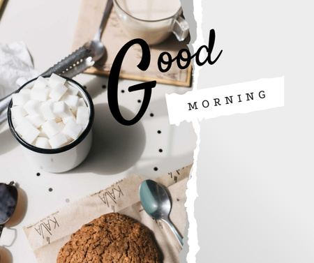 Cup of Coffee and Cookie for Breakfast Facebook Design Template