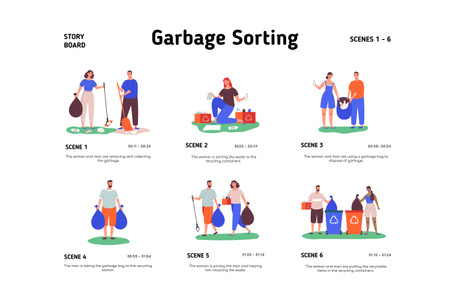 Ontwerpsjabloon van Storyboard van People sorting Garbage